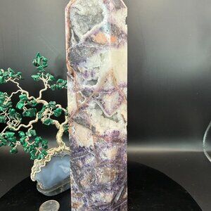 Purple Fluorite & Sphalerite Druzy Point Tower 10.25" Tall 4lbs Crystal 8